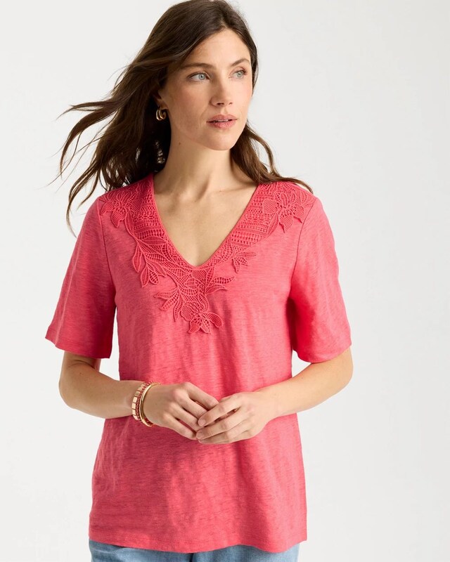 Flora Lace V-Neck Tee - image 1